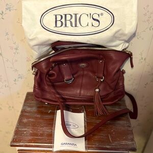 NEW Bric’s Italian Leather Double Strap Handbag in Deep Burgundy